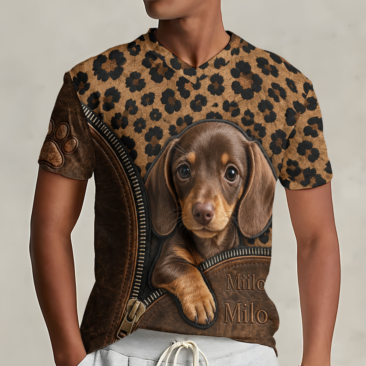Peeking Pet - Personalized Dog Fully Printed V-Neck T-Shirt