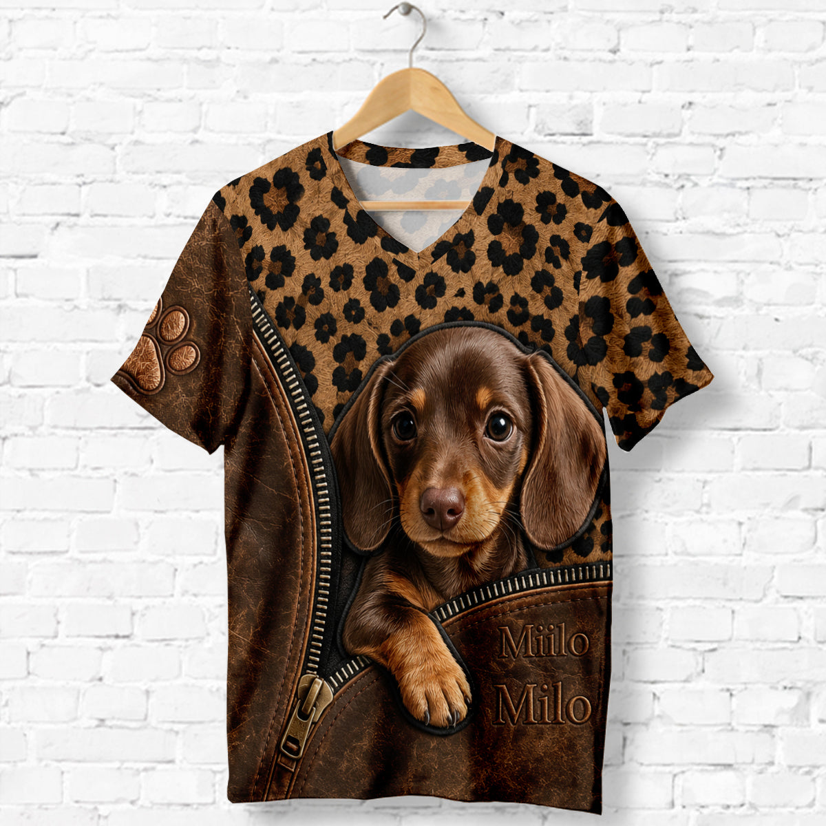 Peeking Pet - Personalized Dog Fully Printed V-Neck T-Shirt