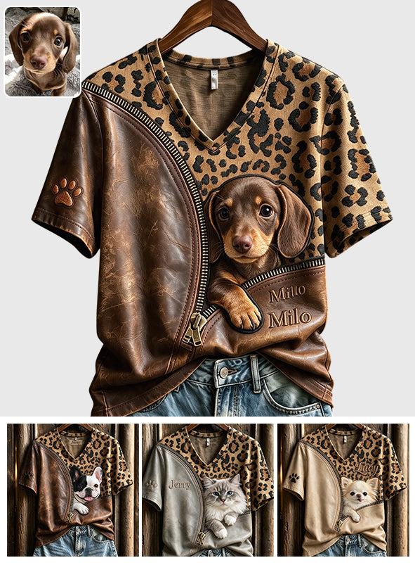 Peeking Pet - Personalized Dog Fully Printed V-Neck T-Shirt