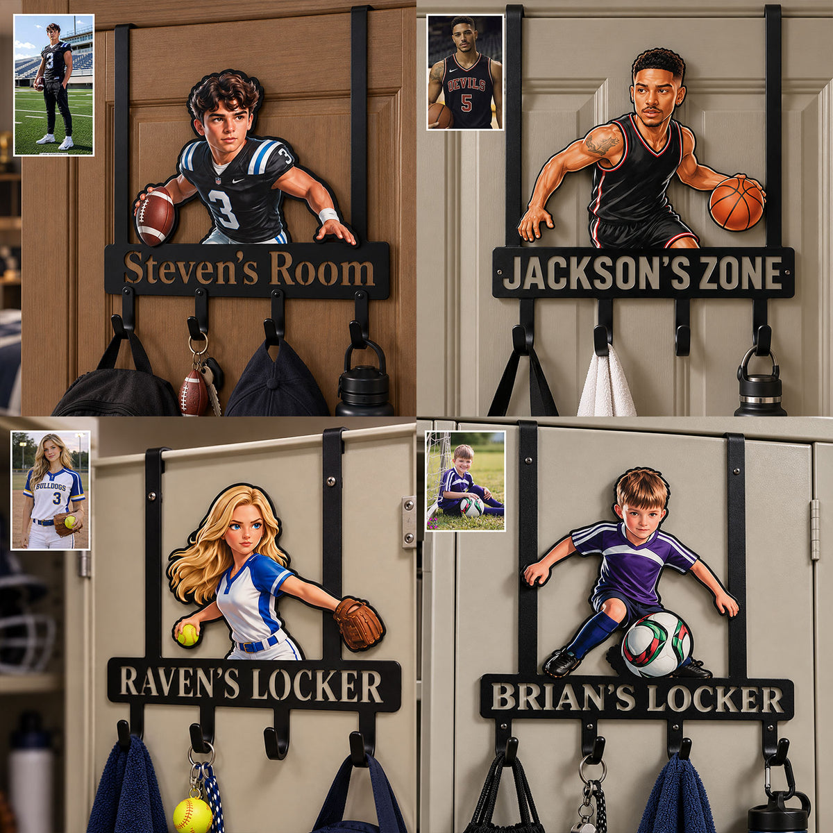 Custom Any Sport, Any Photo - Personalized Basketball Metal Door Hooks