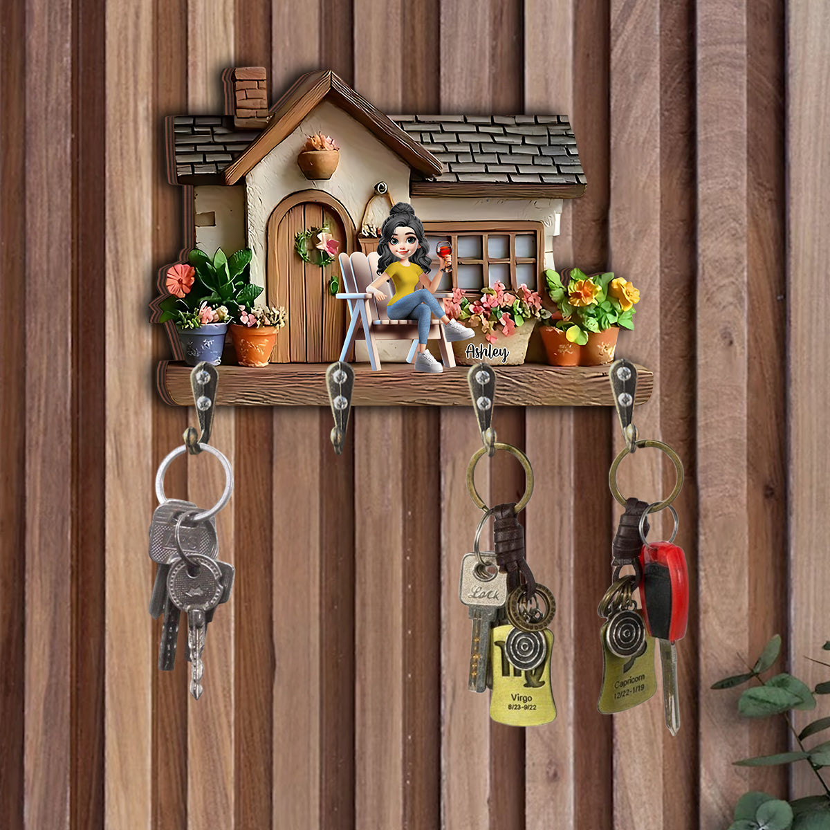 Willkommen in meinem Garten – Personalisierter, individuell geformter Schlüsselhalter für Gartenartikel
