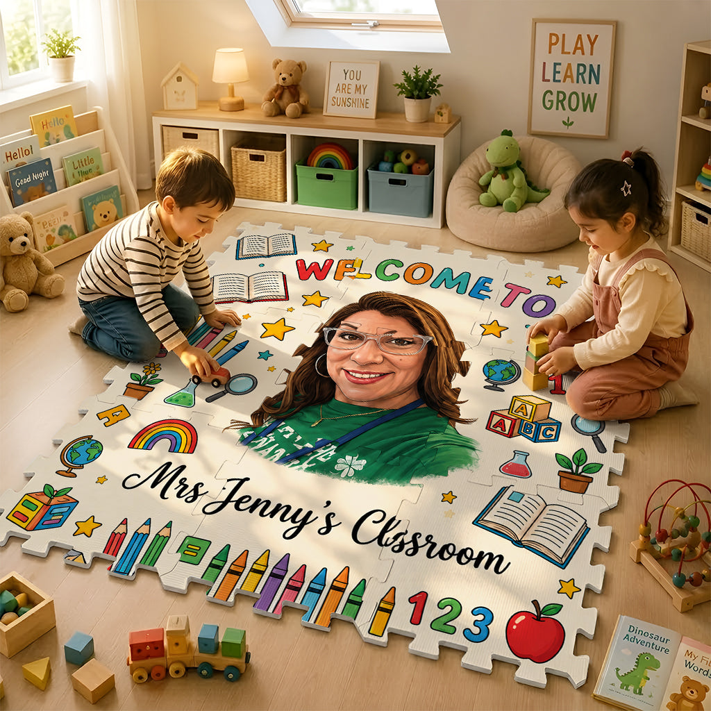 Willkommen im Klassenzimmer - Personalisierte Lehrer Schaum Puzzle Matte