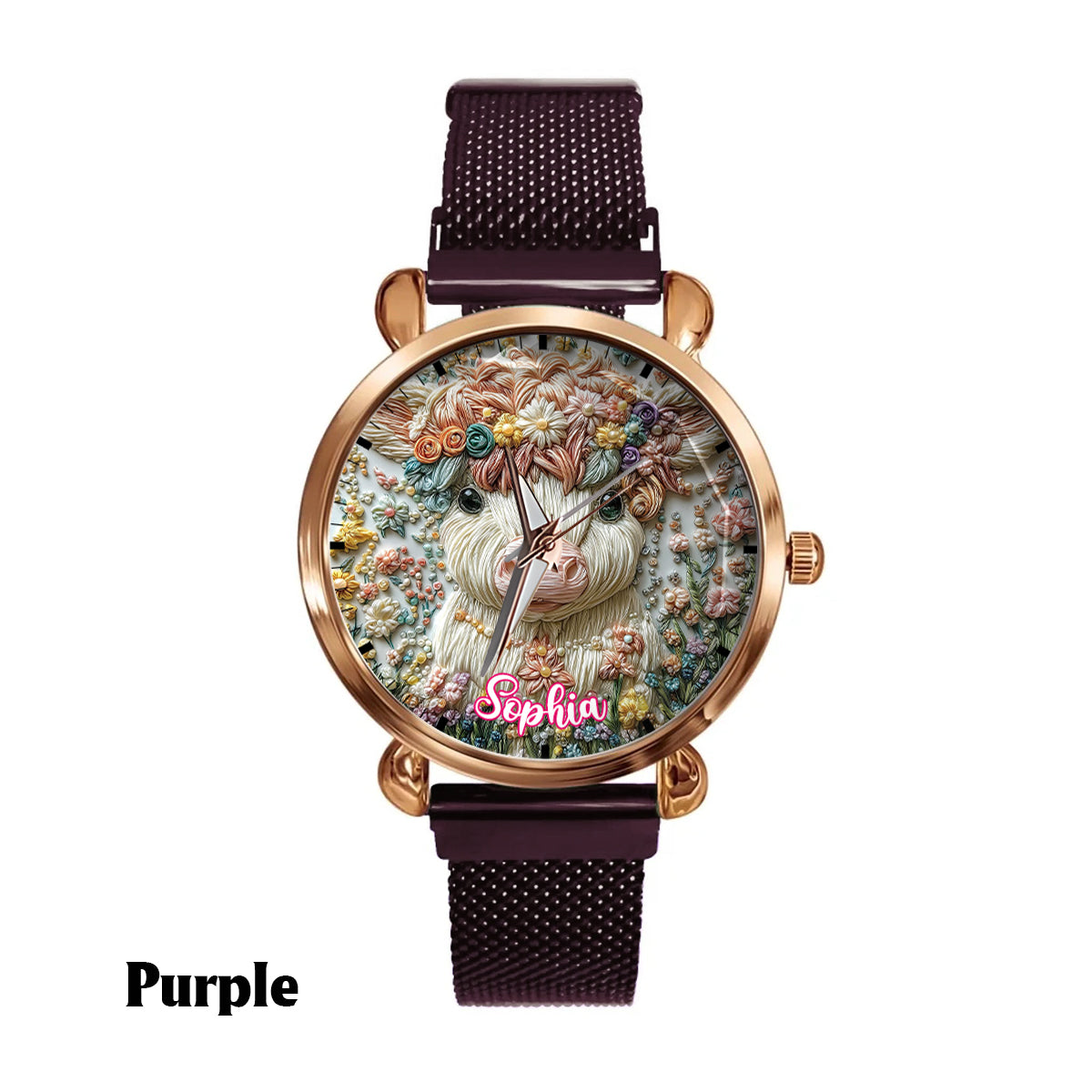 Wunderschöne Hochlandkuh - Personalisierte Hochlandkuh-Damenhanduhr 