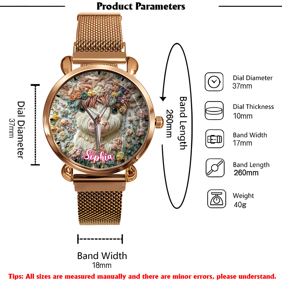 Wunderschöne Hochlandkuh - Personalisierte Hochlandkuh-Damenhanduhr 