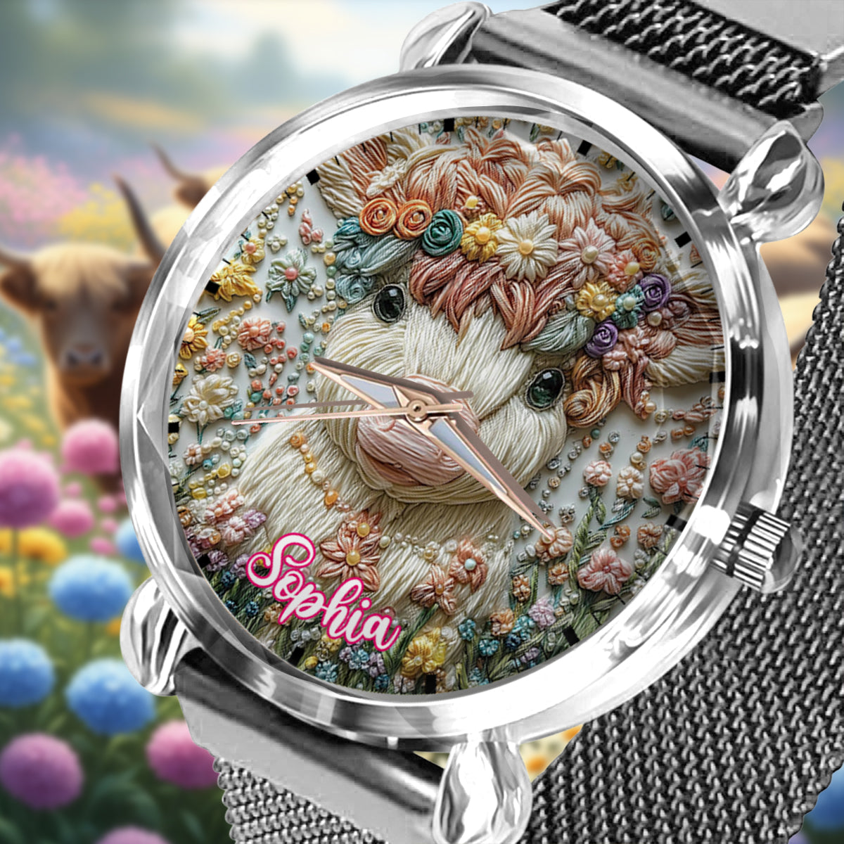 Wunderschöne Hochlandkuh - Personalisierte Hochlandkuh-Damenhanduhr 