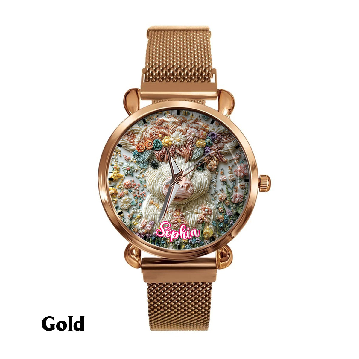 Wunderschöne Hochlandkuh - Personalisierte Hochlandkuh-Damenhanduhr 