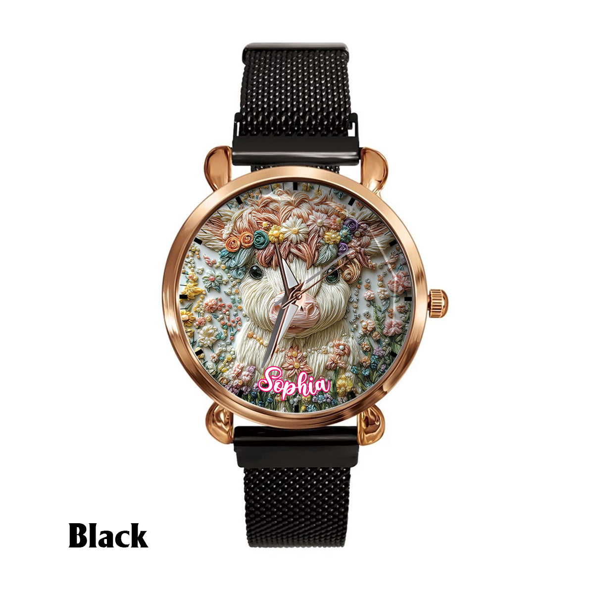 Wunderschöne Hochlandkuh - Personalisierte Hochlandkuh-Damenhanduhr 