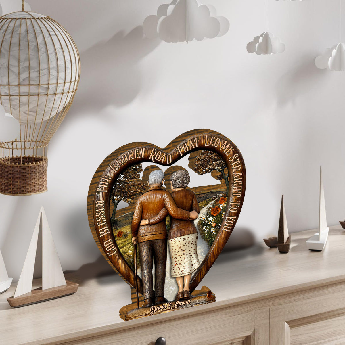 God Blessed The Broken Road - Personalized Couple Custom Shaped Wood Plaque