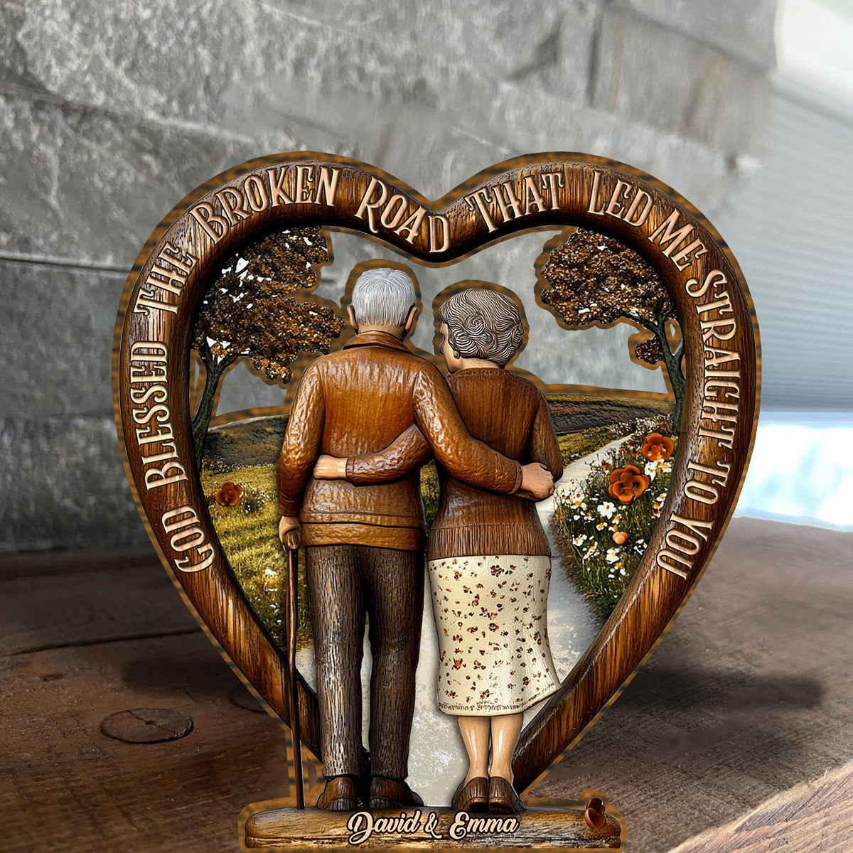 God Blessed The Broken Road - Personalized Couple Custom Shaped Wood Plaque