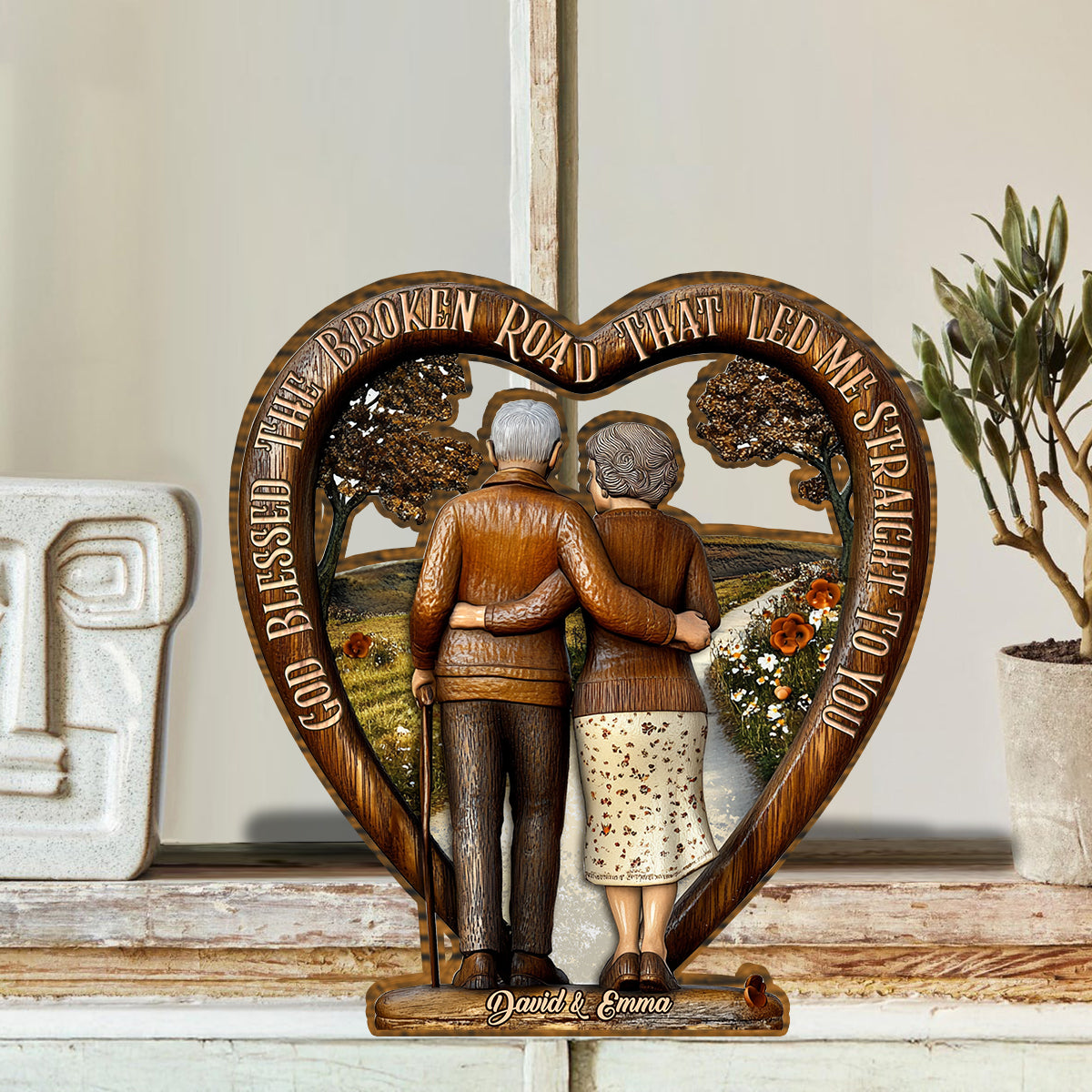 God Blessed The Broken Road - Personalized Couple Custom Shaped Wood Plaque