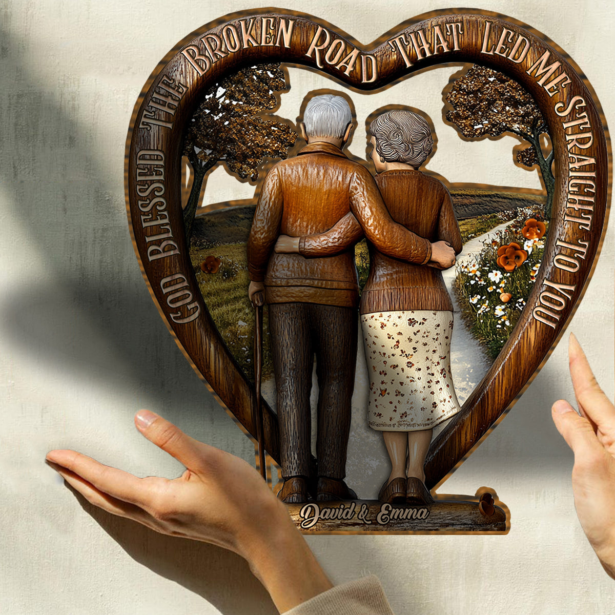 God Blessed The Broken Road - Personalized Couple Custom Shaped Wood Plaque