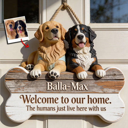 Willkommen in unserem Zuhause – personalisiertes Holzschild in Hundeform