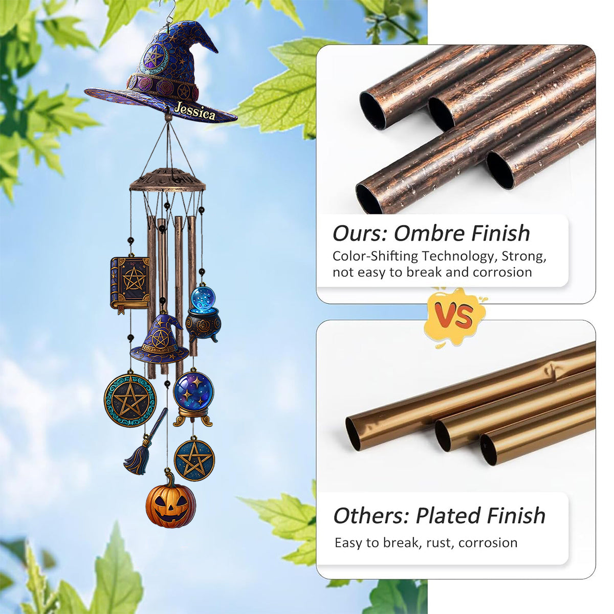 Witch Hat - Personalized Witch Wind Chime With Charms