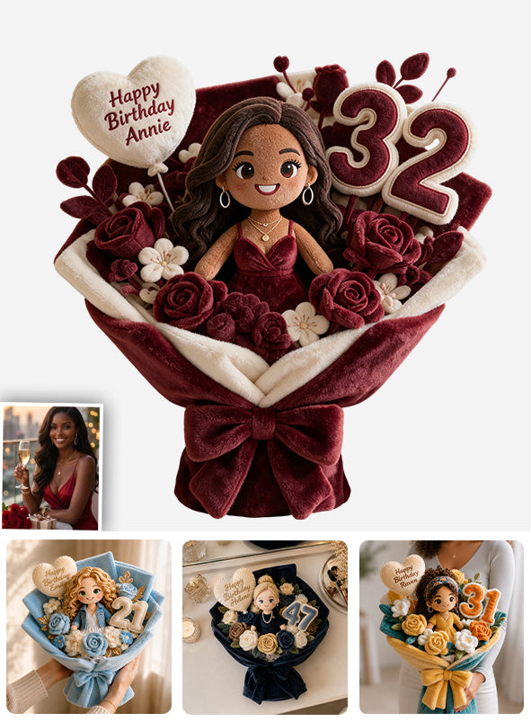 Birthday Flower Bouquet - Personalized Birthday Premium Faux Fur Pillow