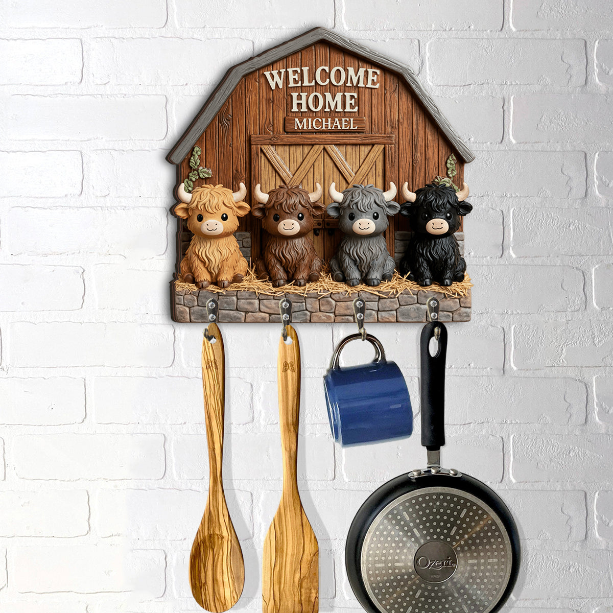 Adorables petites vaches - Porte-bagages suspendu personnalisé en forme de vache des Highlands
