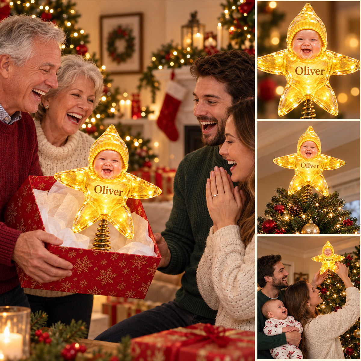 Funny Kid Sea Star Tree Topper - Personalized Kid LED Light Tree Topper