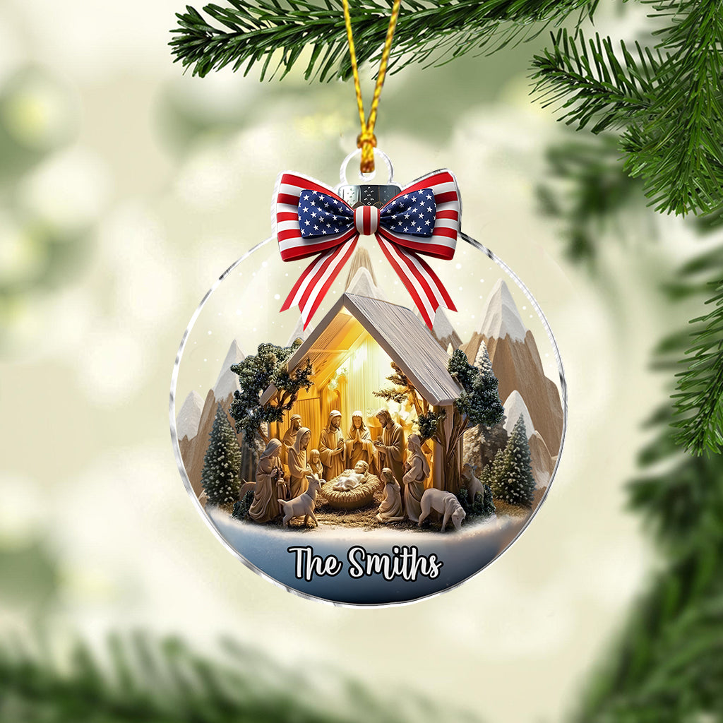 Krippenszene Jesus – Personalisierter christlicher Weihnachtsschmuck