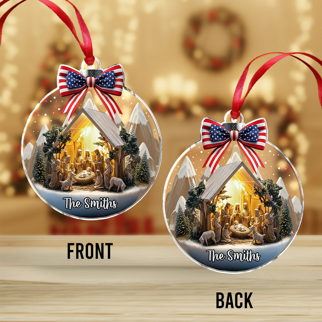 Krippenszene Jesus – Personalisierter christlicher Weihnachtsschmuck