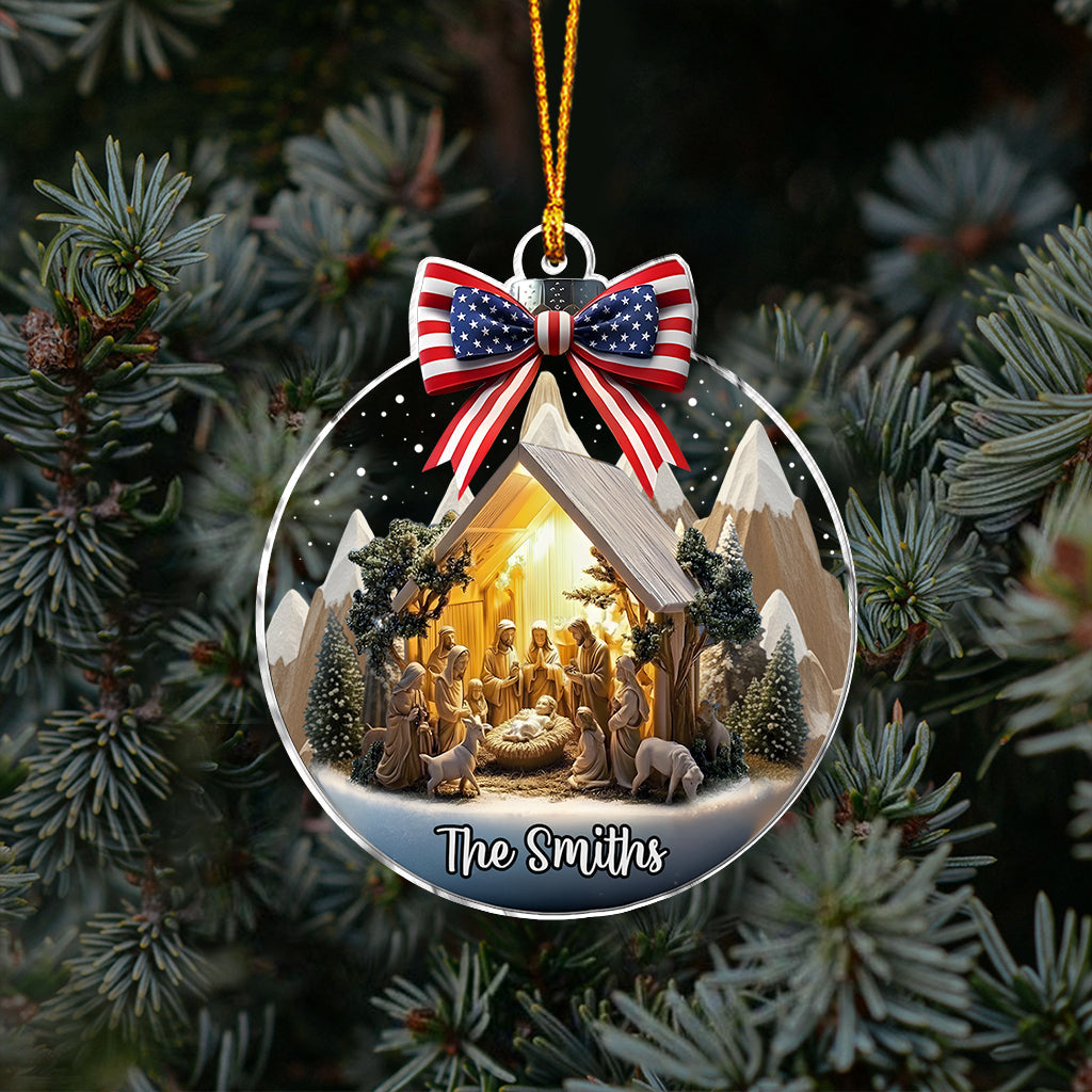 Krippenszene Jesus – Personalisierter christlicher Weihnachtsschmuck