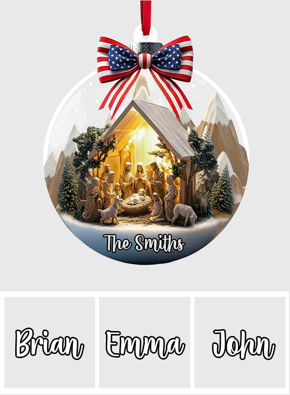 Krippenszene Jesus – Personalisierter christlicher Weihnachtsschmuck