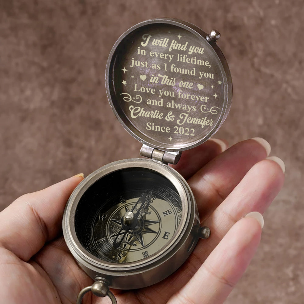 I Will Find You In Every Lifetime - Personalized Couple Compass