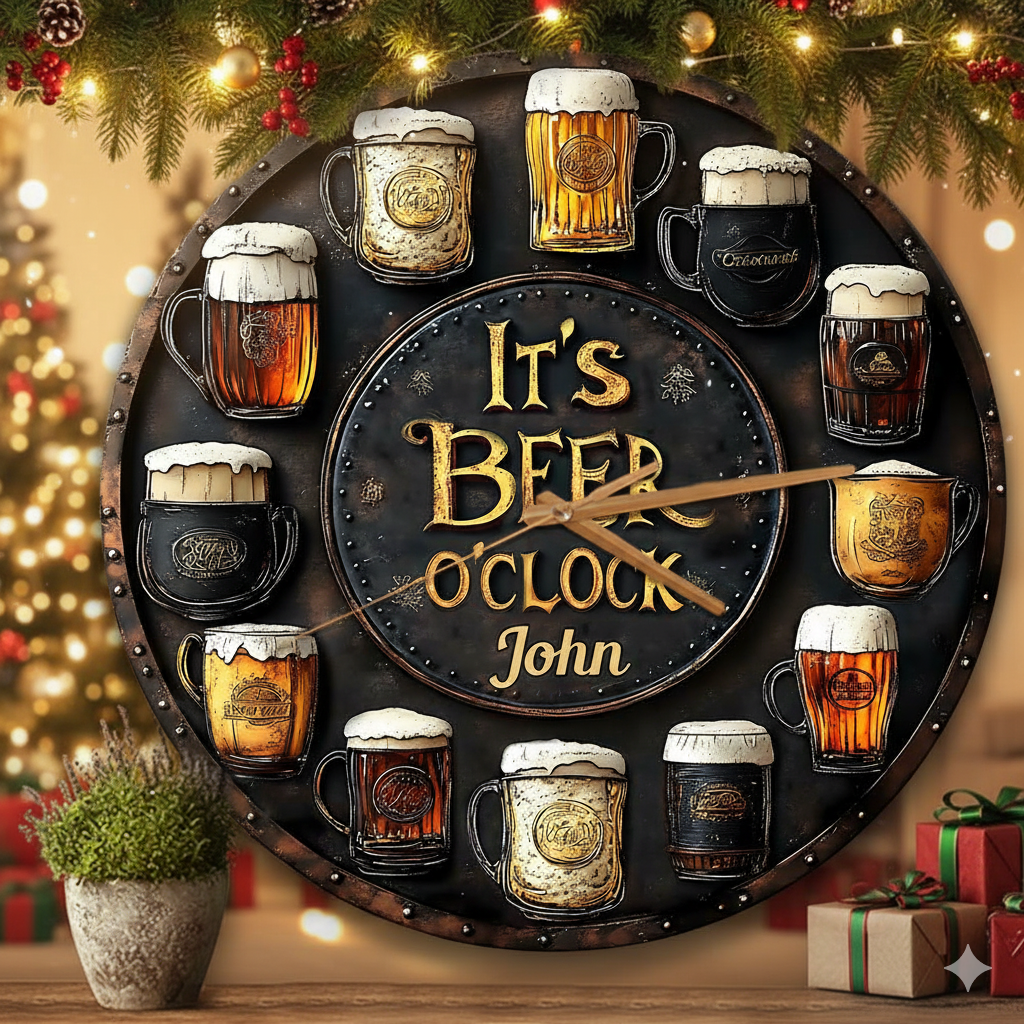 Weihnachtsbierzeit – Personalisierte Wanduhr als Geschenk für Bierliebhaber