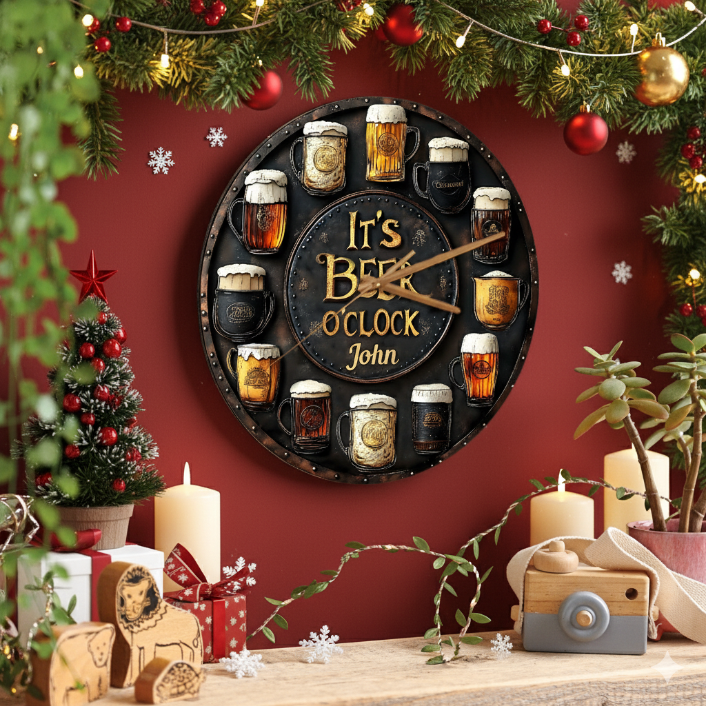 Weihnachtsbierzeit – Personalisierte Wanduhr als Geschenk für Bierliebhaber