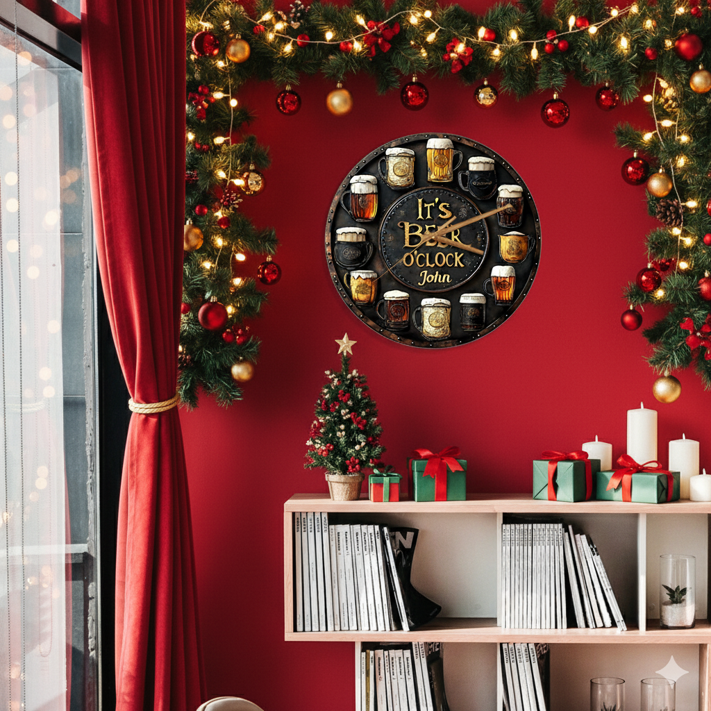 Weihnachtsbierzeit – Personalisierte Wanduhr als Geschenk für Bierliebhaber