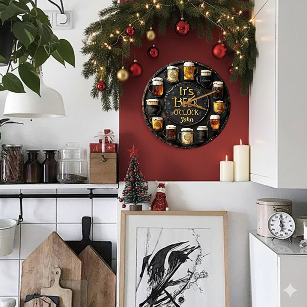 Weihnachtsbierzeit – Personalisierte Wanduhr als Geschenk für Bierliebhaber
