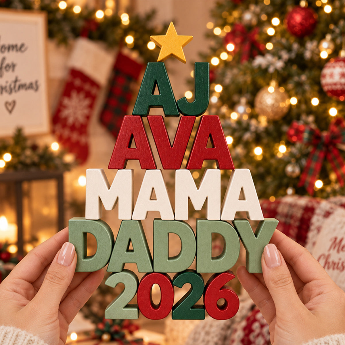 Family Name Christmas Tree - Personalized Family 2-Side Printed Acrylic Plaque
