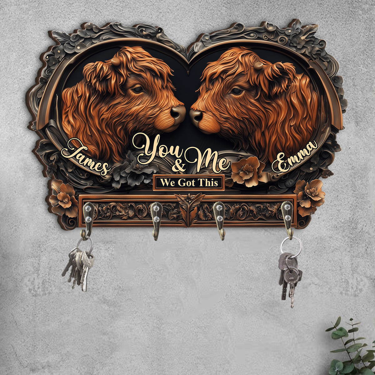 Toi et moi - Porte-clés personnalisé en forme de vache des Highlands