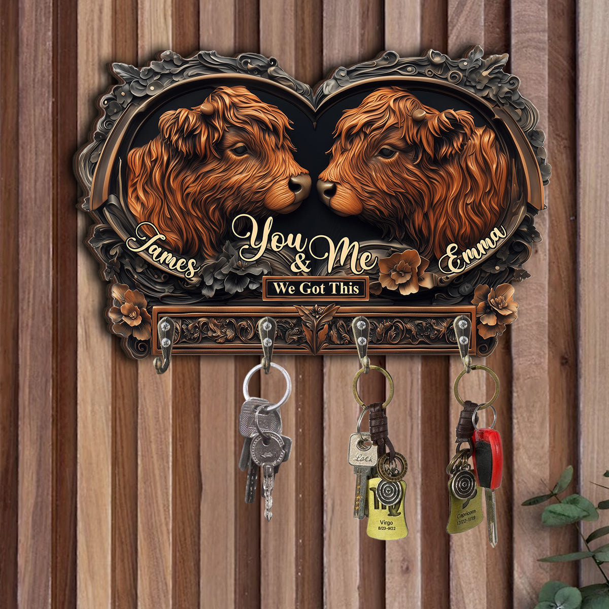 Toi et moi - Porte-clés personnalisé en forme de vache des Highlands