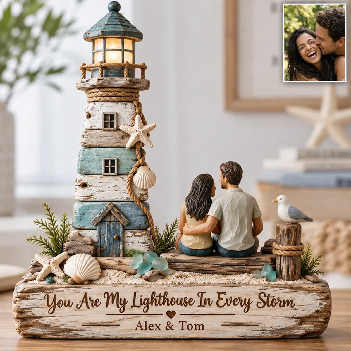 Vous êtes mon phare dans chaque tempête - Plaque en bois personnalisée pour couple