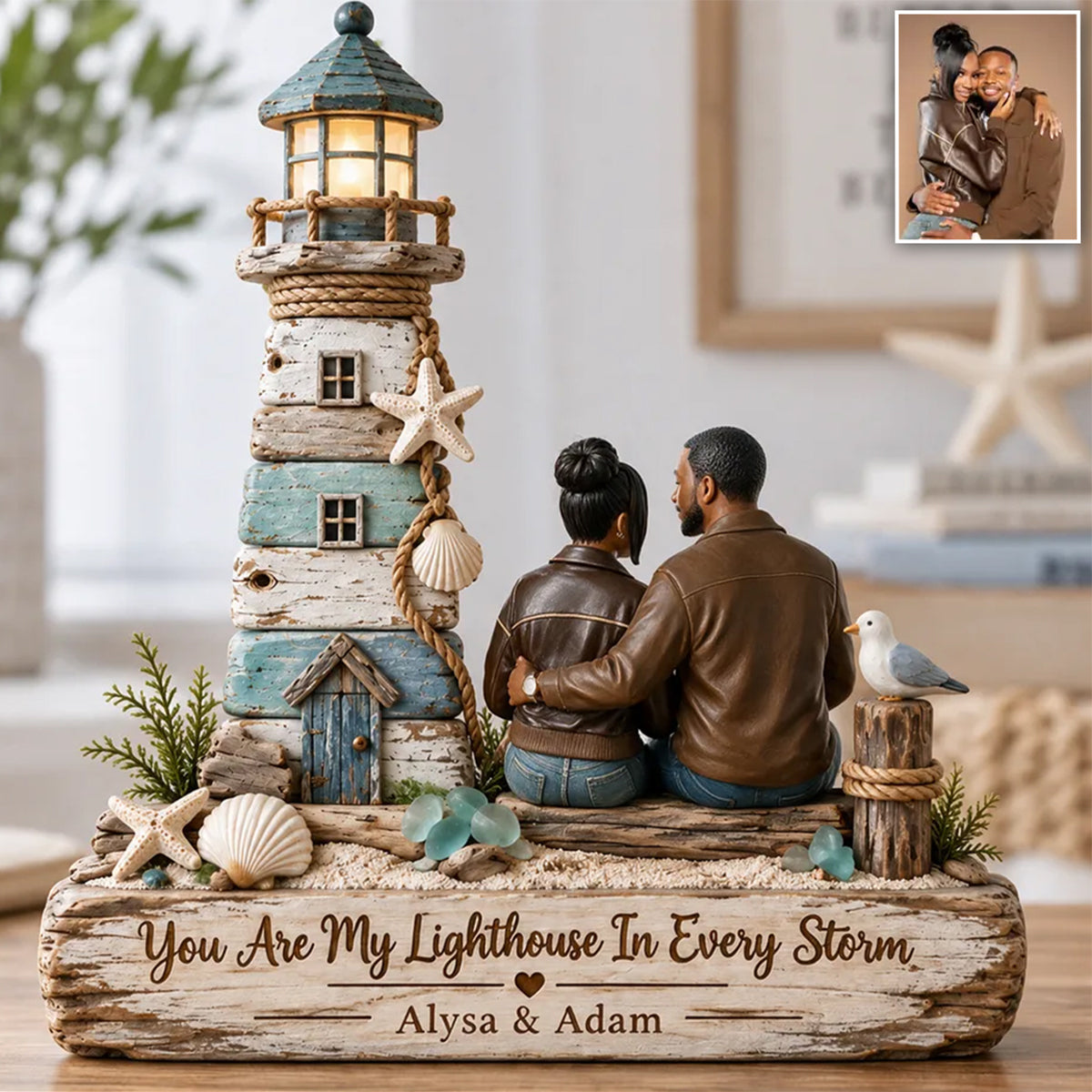 Vous êtes mon phare dans chaque tempête - Plaque en bois personnalisée pour couple