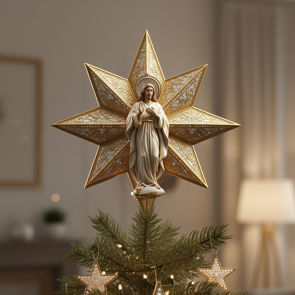 Stern von Bethlehem – Personalisierte christliche LED-Lichterbaumspitze
