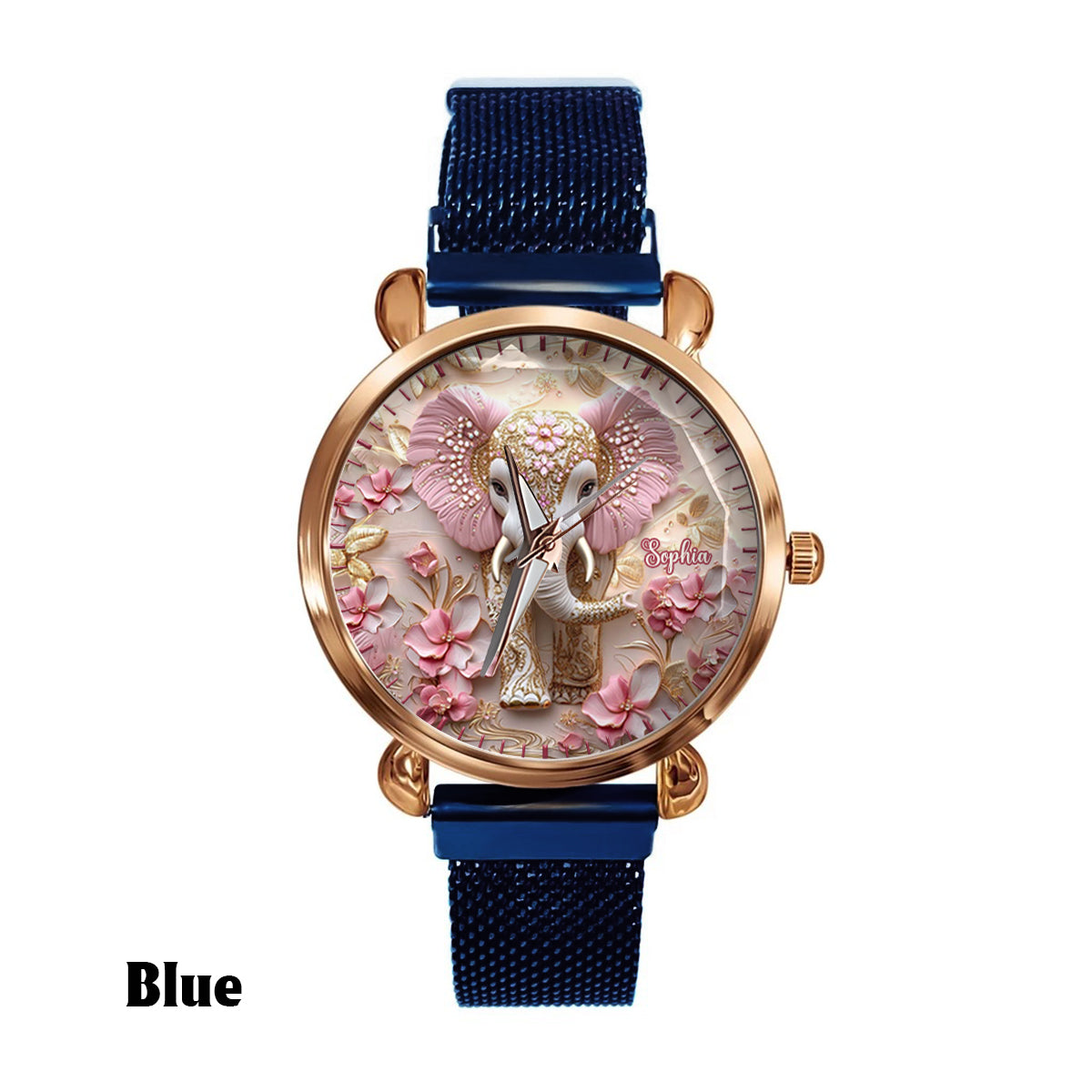 Pink leuchtender Elefant – Personalisierte Elefanten-Damenhanduhr
