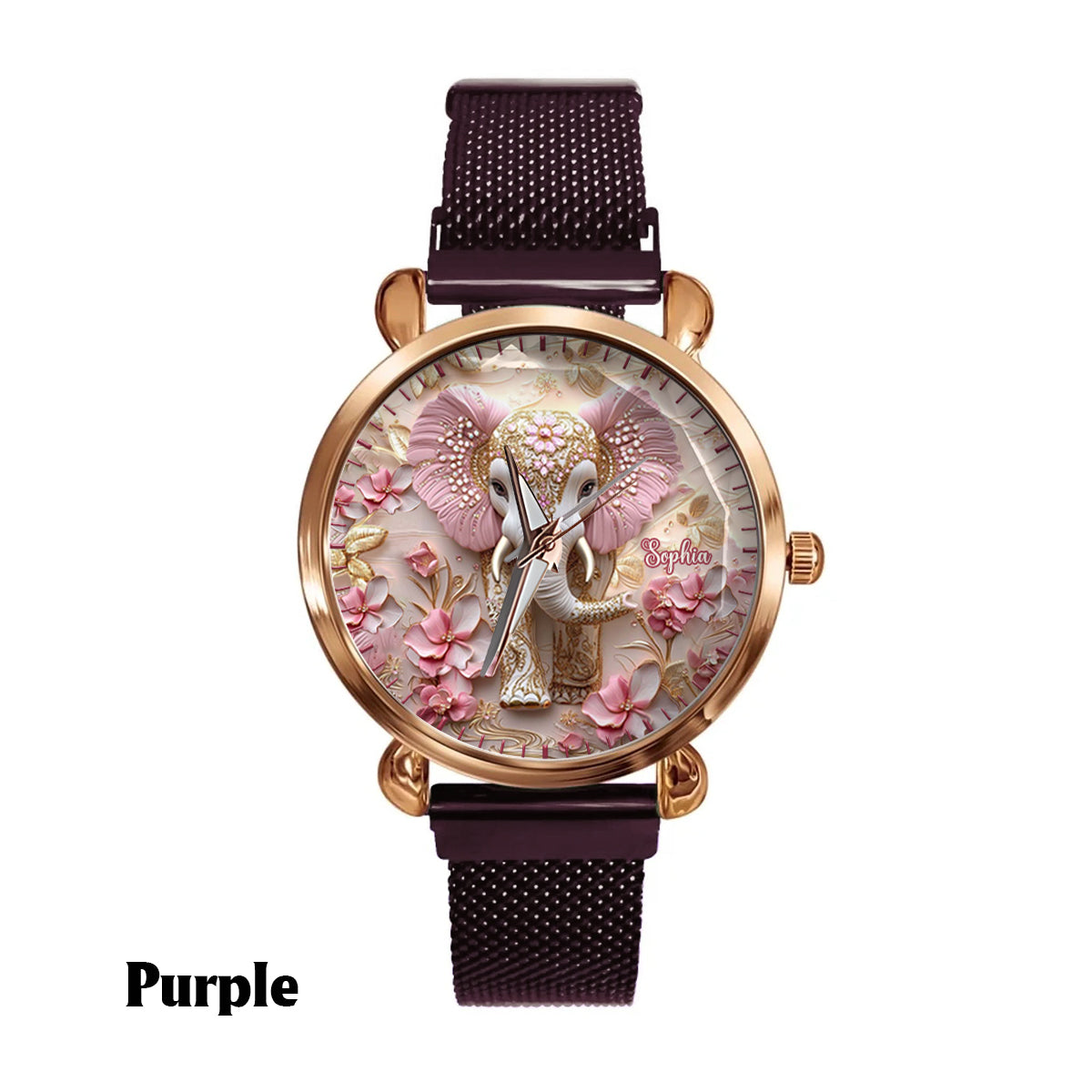 Pink leuchtender Elefant – Personalisierte Elefanten-Damenhanduhr