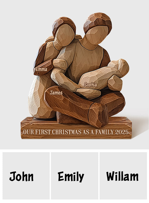 Unser erstes Weihnachtsfest als Familie – Personalisierte, individuell geformte Holzplakette für die Familie