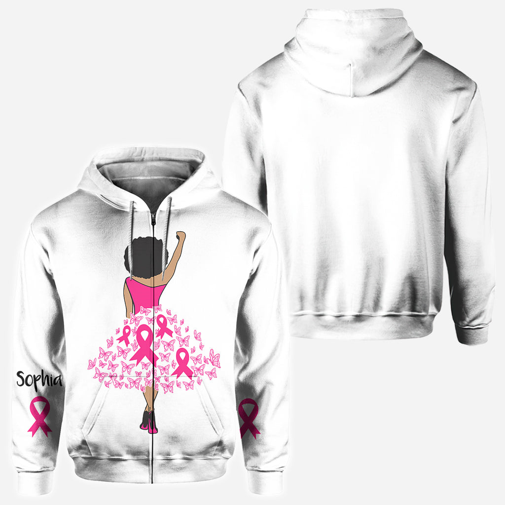 Schwarze Frau Stärke Rosa Schleife - Personalisiertes T-Shirt zur Sensibilisierung für Brustkrebs