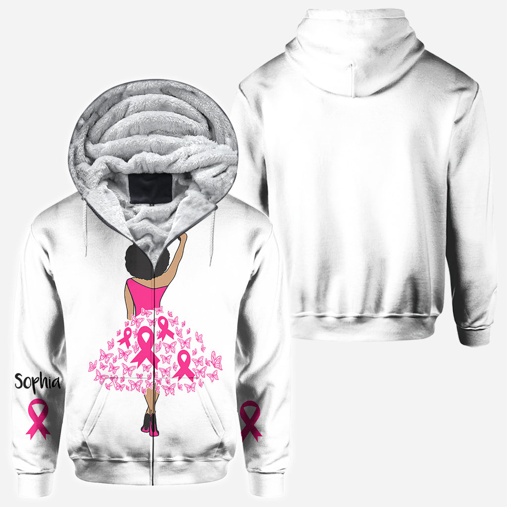 Schwarze Frau Stärke Rosa Schleife - Personalisiertes T-Shirt zur Sensibilisierung für Brustkrebs