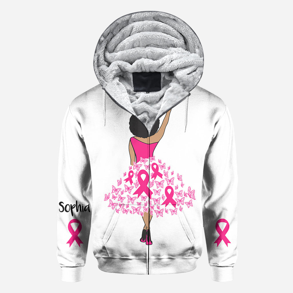 Schwarze Frau Stärke Rosa Schleife - Personalisiertes T-Shirt zur Sensibilisierung für Brustkrebs
