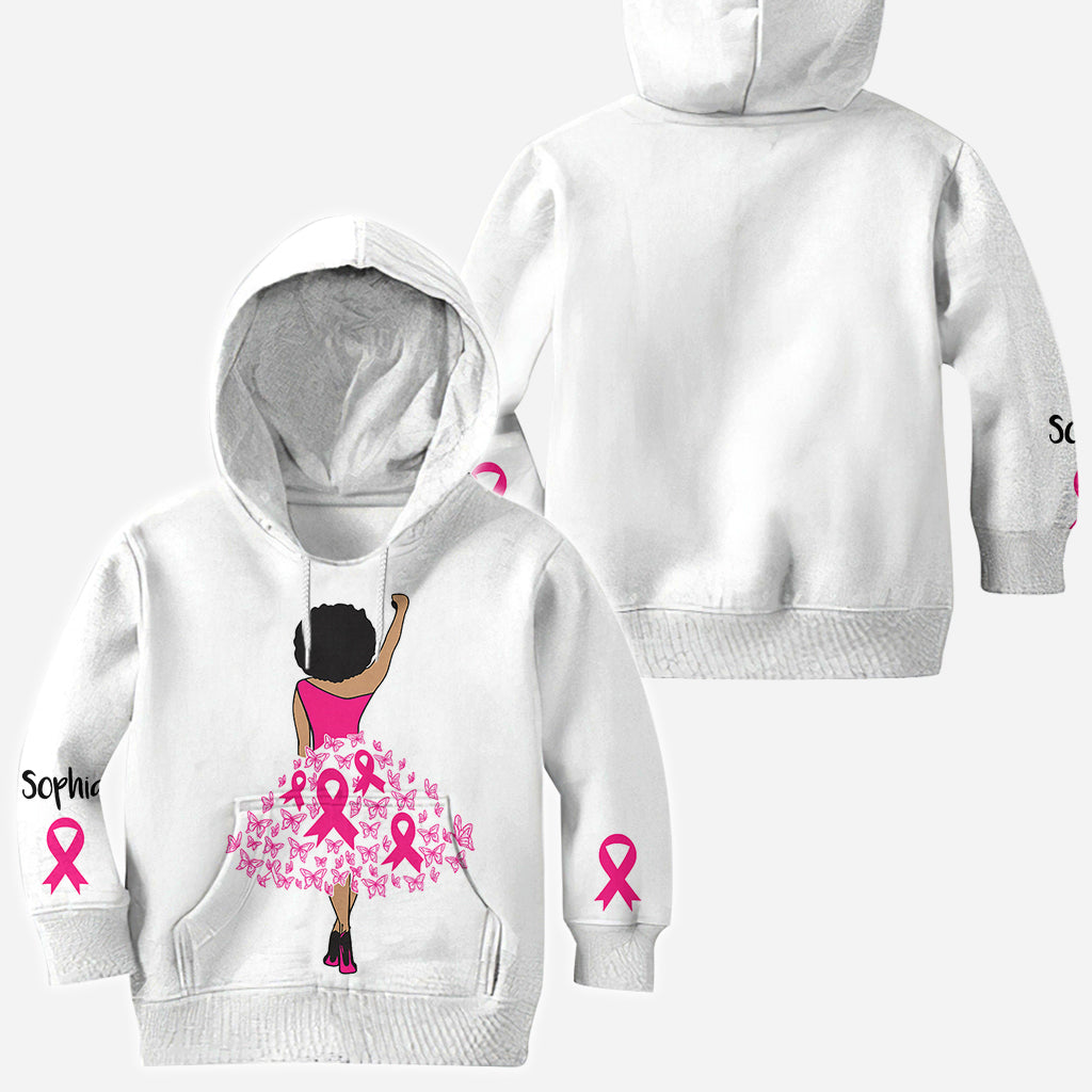 Schwarze Frau Stärke Rosa Schleife - Personalisiertes T-Shirt zur Sensibilisierung für Brustkrebs