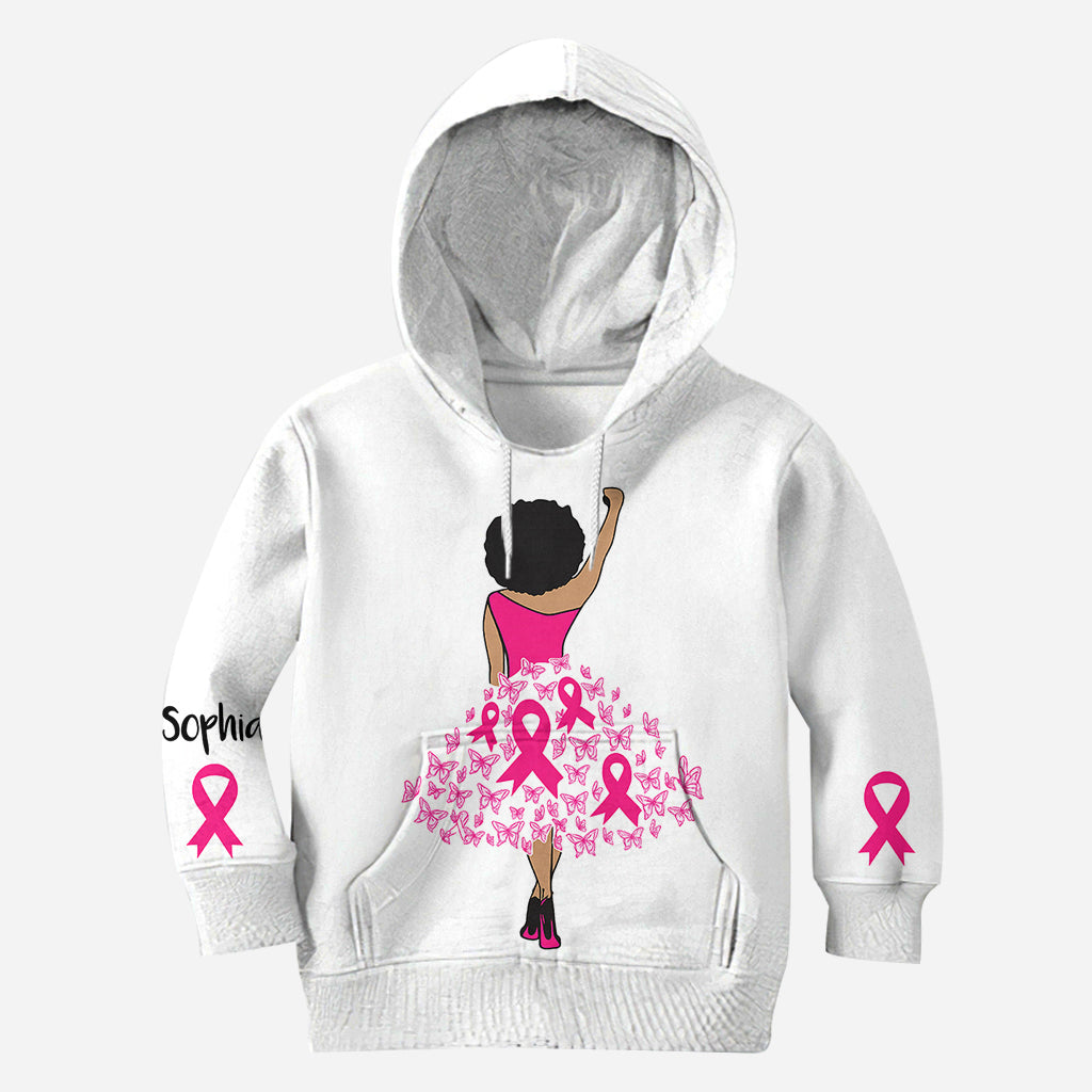Schwarze Frau Stärke Rosa Schleife - Personalisiertes T-Shirt zur Sensibilisierung für Brustkrebs
