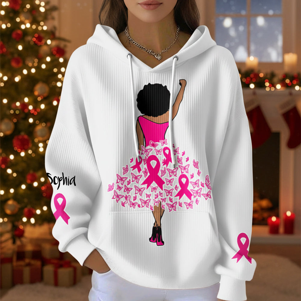 Schwarze Frau Stärke Rosa Schleife - Personalisiertes T-Shirt zur Sensibilisierung für Brustkrebs