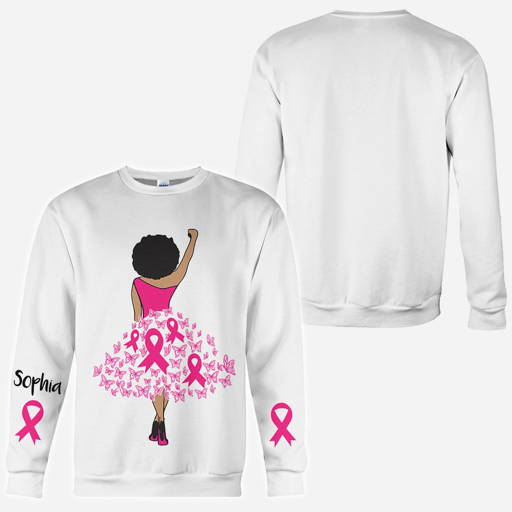 Schwarze Frau Stärke Rosa Schleife - Personalisiertes T-Shirt zur Sensibilisierung für Brustkrebs