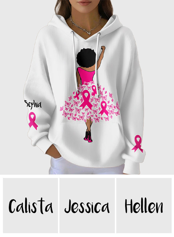 Schwarze Frau Stärke Rosa Schleife - Personalisiertes T-Shirt zur Sensibilisierung für Brustkrebs