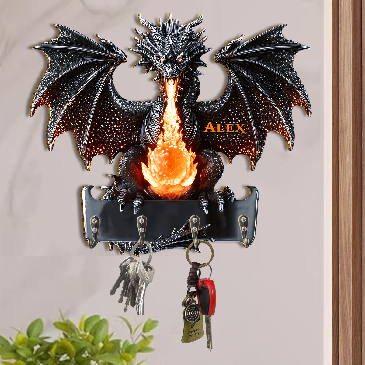 Porte-clés personnalisé en forme de dragon gothique de feu - Porte-clés en forme de dragon sur mesure