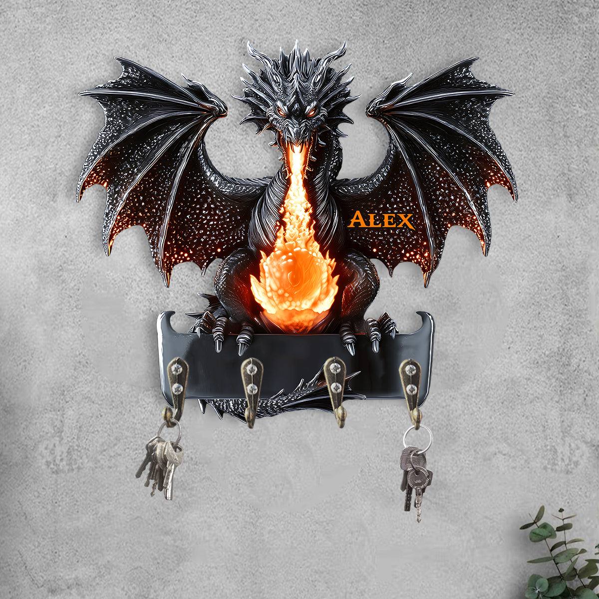 Porte-clés personnalisé en forme de dragon gothique de feu - Porte-clés en forme de dragon sur mesure