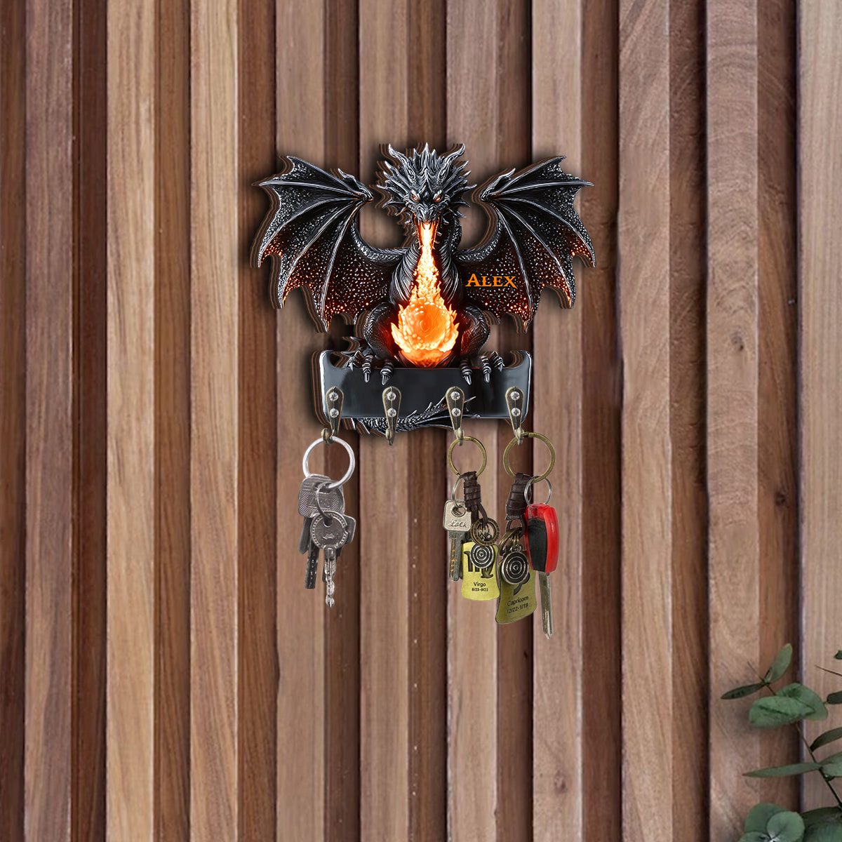 Porte-clés personnalisé en forme de dragon gothique de feu - Porte-clés en forme de dragon sur mesure