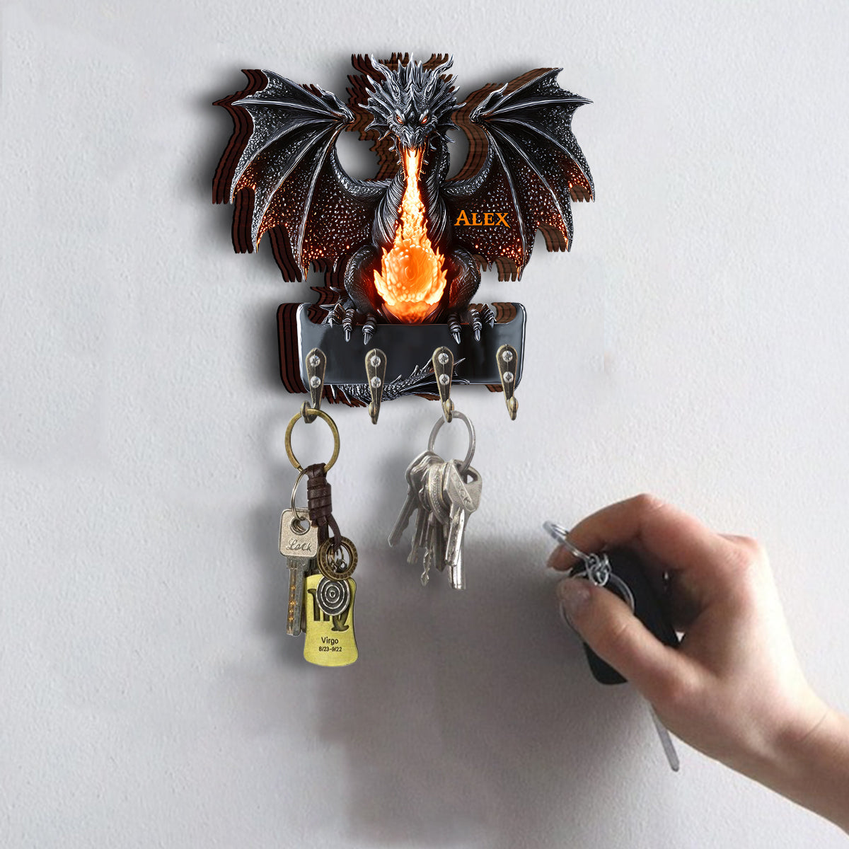 Porte-clés personnalisé en forme de dragon gothique de feu - Porte-clés en forme de dragon sur mesure